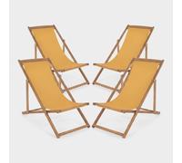 Lot de 4 chaises longues de jardin pliantes et inclinables en bois Noemi YES