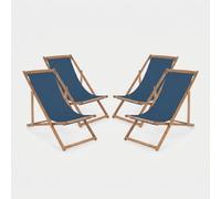 Lot de 4 chaises longues de jardin pliantes et inclinables en bois Noemi YES