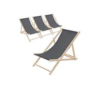 ECD Germany Lot de 4 Chaises Longues Pliantes en Bois Chiliennes, Anthracite, Dossier Réglable, 3 Positions de Couchage, jusqu'à 120kg, Bain de Soleil en Tissu pour la Plage Jardin Terrasse Camping