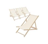 ECD Germany Lot de 4 Chaises Longues Pliantes en Bois Chiliennes, Beige, Dossier Réglable, 3 Positions de Couchage, jusqu'à 120kg, Bain de Soleil en Tissu pour la Plage Jardin Terrasse Camping