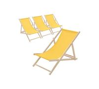 ECD Germany Lot de 4 Chaises Longues Pliantes en Bois Chiliennes, Jaune, Dossier Réglable, 3 Positions de Couchage, jusqu'à 120kg, Bain de Soleil en Tissu pour la Plage Jardin Terrasse Camping