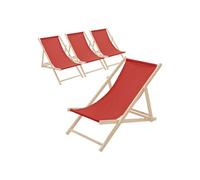 ECD Germany Lot de 4 Chaises Longues Pliantes en Bois Chiliennes, Rouge, Dossier Réglable, 3 Positions de Couchage, jusqu'à 120kg, Bain de Soleil en Tissu pour la Plage Jardin Terrasse Camping