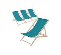 Lot de 4 Chaises Longues Pliantes en Bois Chiliennes, Vert Pétrole, Dossier