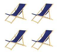 Lot de 4 chaises longues pliantes - En bois - Idéale pour plage et jardin - Bleu
