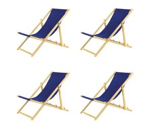 Lot de 4 chaises longues pliantes - En bois - Idéale pour plage et jardin - Bleu