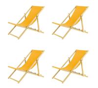 Lot de 4 chaises longues pliantes - En bois - Idéale pour plage et jardin - Jaune