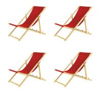 Lot de 4 chaises longues pliantes - En bois - Idéale pour plage et jardin - Rouge
