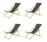 Lot de 4 chaises longues pliantes - En bois - Idéale pour plage, jardin - Gris