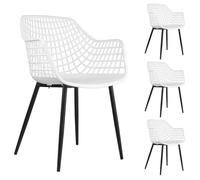 IDIMEX Lot de 4 chaises Lucia pour Salle à Manger ou Cuisine au Design Retro avec accoudoirs, Coque en Plastique Blanc et 4 Pieds en métal laqué Noir