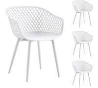 IDIMEX Lot de 4 chaises Madeira pour Salle à Manger ou Cuisine au Design Retro avec accoudoirs, Coque en Plastique Blanc et 4 Pieds en métal Blanc