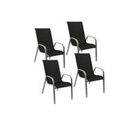 Happy Garden Lot de 4 chaises de Jardin Marbella - Textilène Noir et Aluminium Gris