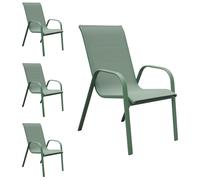 Happy Garden Lot de 4 chaises de Jardin Marbella - Textilène et Aluminium Vert Sauge