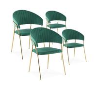Lot de 4 chaises Margaux velours vert pieds or