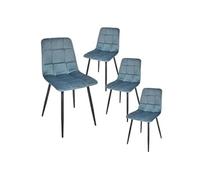 Lot de 4 chaises matelassées en tissu toucher doux bleu canard - MATELIA - ALTOBUY
