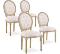 Lot de 4 chaises médaillon capitonnées Louis XVI tissu Beige