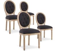 Lot de 4 chaises médaillon capitonnées Louis XVI tissu Noir
