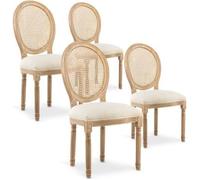Lot de 4 chaises médaillon Louis XVI Cannage Rotin tissu Beige