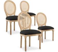 Lot de 4 chaises médaillon Louis XVI Cannage Rotin tissu Noir