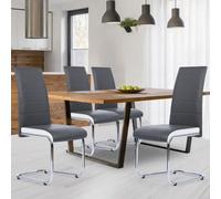 IDMarket – Lot de 4 chaises Mia – gris liseré blanc, pieds chromés – pour salle à manger
