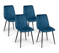 IDMarket Lot de 4 chaises Mila en velours bleu pour salle à manger