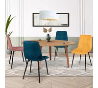 Lot de 4 chaises mila en velours mix color bleu x2, jaune ocre, rose