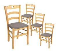 NAPLES - Lot de 4 Chaises Naturelles et Assises en Tissu Chiné Gris -