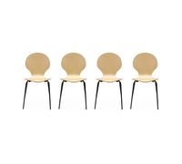 Lot de 4 chaises naturelles. rétro empilables. bois d'hévéa et contreplaqué. pieds en acier. Naomi. L 43 x P 48 x H 87cm