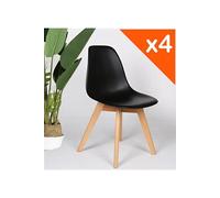 - Lot de 4 Chaises Noires Style scandinave modèle Tulip avec Coque en résine Noire et Pieds en Bois Naturel