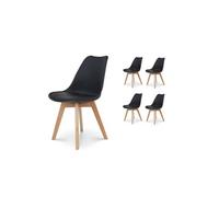 Kosmi - Lot de 4 Chaises Noires Style scandinave modèle Victoire avec Coque en résine Noire Rembourrée et Pieds en Bois Naturel