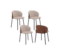 IDMarket - Lot de 4 chaises Penny en Tissu Taupe | Dossier effet noyer pour salle à manger
