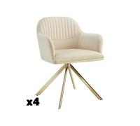 tectake® Chaises de Salle à Manger rembourrées, Lot de 4, Pivotantes à 360° | Dossier arrondi, Revêtement en Velours, 56 x 59 x 81 cm, Charge 120 kg, Pieds fins en Acier, Patins antidérapants, Crème/Doré