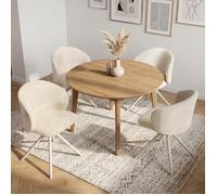 IDMarket - Lot de 4 chaises pivotantes KIRA en tissu chenille beige et pied en métal beige pour la salle à manger