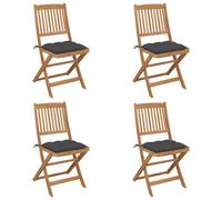 Lot de 4 Chaises Pliables de Jardin avec Coussins, Sièges de Terrasse, Chaises de Salle à Manger, Meubles de Patio Extérieur, Bois d'Acacia