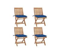 vidaXL Lot de 4 Chaises Pliables de Jardin avec Coussins, Sièges de Terrasse, Chaises de Salle à Manger, Meubles de Patio Extérieur, Teck Solide G