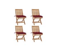 Lot de 4 Chaises Pliables de Jardin avec Coussins, Sièges de Terrasse, Chaises de Salle à Manger, Meubles de Patio Extérieur, Teck Solide