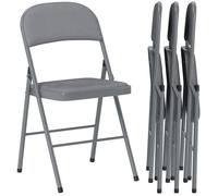 Lot de 4 chaises pliantes et portables intérieur avec assises et dossiers rembourrés en velours, cadre en acier, gris clair
