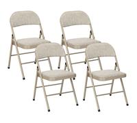 Lot de 4 chaises pliantes HOMCOM chaises de salle à manger portables avec coussin en lin et cadre en acier beige
