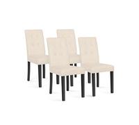 IDMarket – Lot de 4 chaises POLGA capitonnées en velours beige, pieds noirs