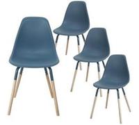 FLUK - Lot de 4 Chaises Polypropylène Bleu et Bois - Altobuy Bleu