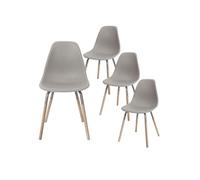FLUK - Lot de 4 Chaises Polypropylène Taupe et Bois -