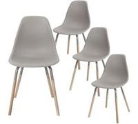 FLUK - Lot de 4 Chaises Polypropylène Taupe et Bois -