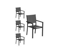 Happy Garden - Lot de 4 chaises rembourrées en aluminium anthracite - textilène gris