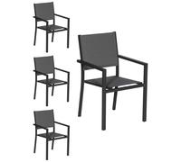 Happy Garden Lot de 4 chaises rembourrées en Aluminium Anthracite - textilène Gris