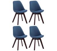 Lot de 4 Chaises Retro Borneo V2 Tissu avec Assise Rembourrés et Pieds en Bois - Bleu-Noyer