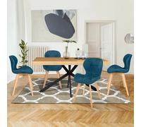 Lot de 4 chaises ROBINE en tissu bleu canard pour salle à manger