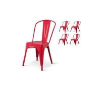 - Lot de 4 chaises rouges en métal rouge finition Gloss Brillant pour Un Design coloré Style Industriel