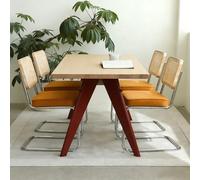 Lot de 4 Chaises Salle à Manger Cantilever Velours Rotin Chrome Moderne | Assise moelleuse dossier tressé main confort aéré, cadre acier testé 150kg, chaises empilables gain de place, nuance tendance