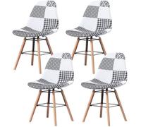 Lot de 4 chaises scandinave - MADE4US - CARLA - Tissu - Pieds en bois et metal - Noir/Blanc