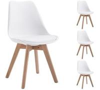 Lot de 4 chaises de salle à manger ABBY style scandinave design nordique piètement bois massif, siège coque en plastique blanc