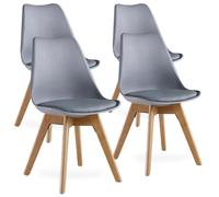 Lot De 4 Chaises Scandinaves Grises Lorenzo - Assise Rembourrée - Salle À Manger, Cuisine, Chambre Gris